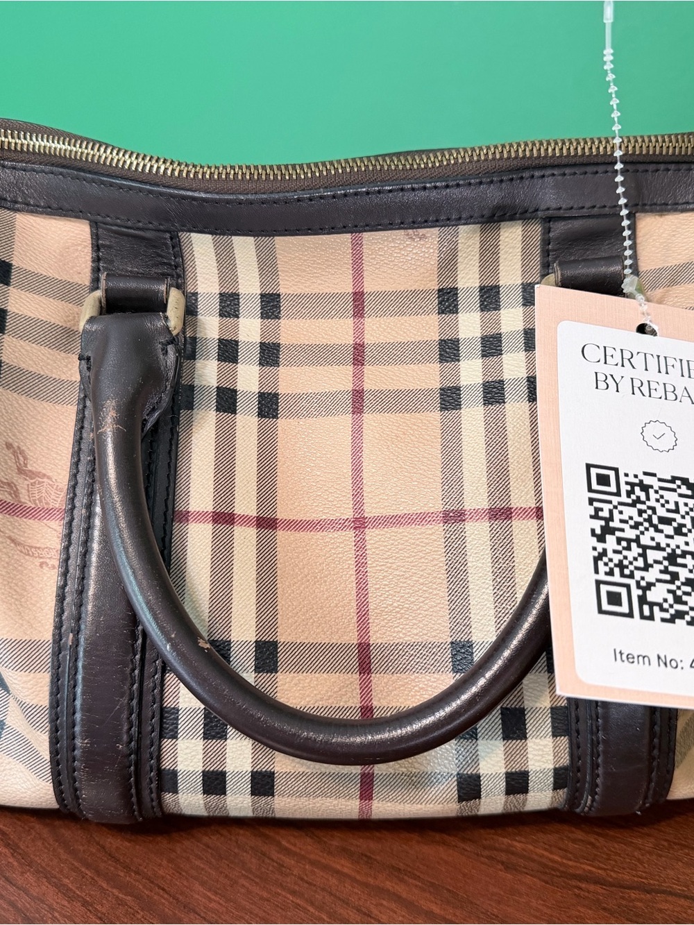 Authentic Burberry Nova Check Boston Bag Brown Leather β Rebag Certified - Picture 3 of 4